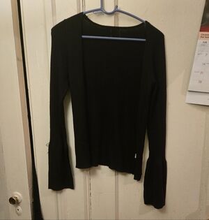 Black Ribbed Open Cardigan